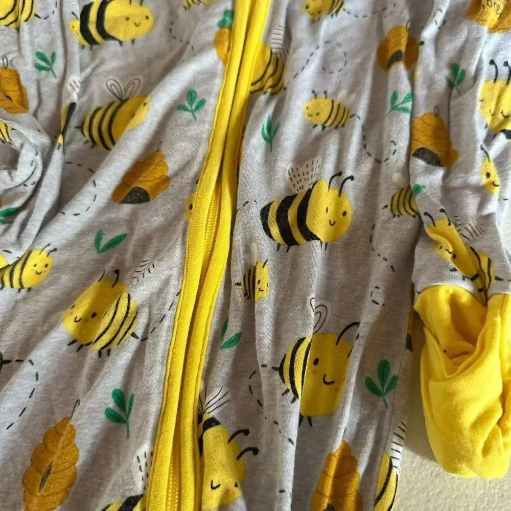 2 Little Sleepies Green and Yellow Garden & Bee Footies